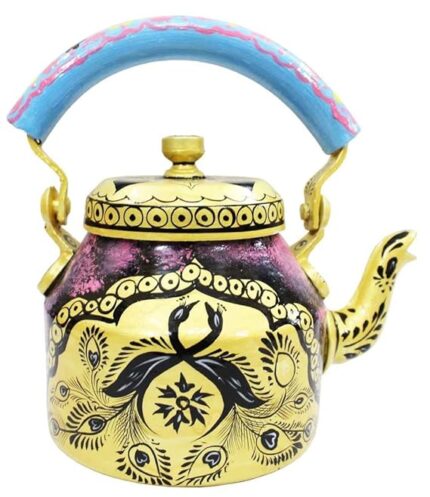 Handpainted Traditional Aluminium Colourfull Decorative Tea Kettle(8.5 * 8.25 * 5.5 Inches