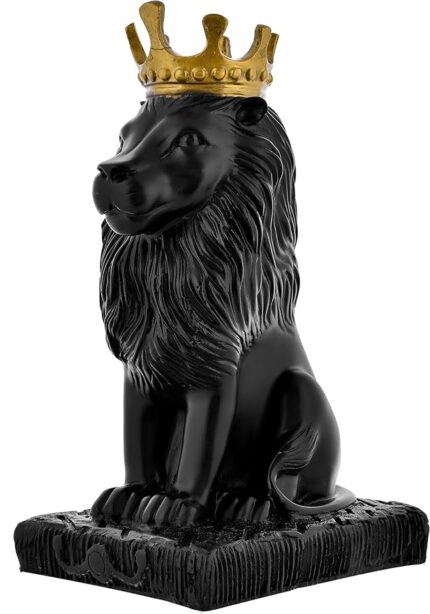 Majestic Royal Black Lion Statue with Crown – Premium Home Decor Figurine for Luxurious Display