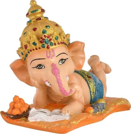 Serene Ganesha Reading Book Figurine - Relaxing Home Décor Showpiece for Tranquil Spaces
