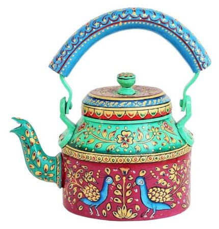 Hand-Painted Traditional Aluminium Tea Pot - 500 ML, Colourful Design for Serving & Home Décor