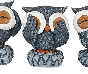 Set of 3 Antique Finish Owl Showpieces for Home Decor - Multicolor Polyresin Decorative Figurines for Living Room & Gifting (9 cm)