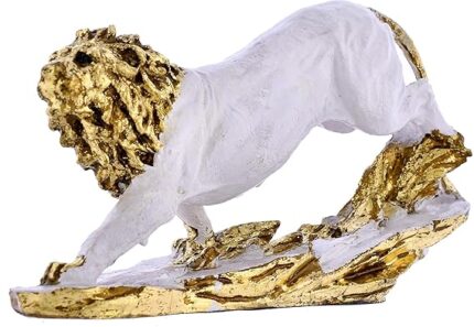 King Lion White Antique Finish Statue Sculpture for Home Decor Showpiece Figurine