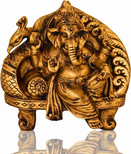 Handpainted Blessing Lord Ganesha with Peacock Decoraive Showpiece Figurine