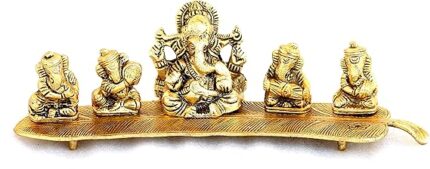 Handcrafted Metal Ganesha Figurine with Musical Instrument - Vibrant Multicolor Decorative Showpiece