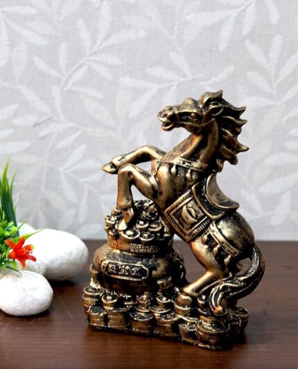 Handcrafted Lucky Running Horse Money Bank for Vaastu - Decorative Polyresin Showpiece (17 cm, Gold)