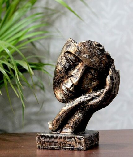 Handcrafted Resin Human Face Figurine with Hand-on-Face Design – Multicolor Decorative Showpiece Sculpture