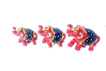 Paper Mache Handmade Rajasthani Elephant Showpiece – Pack of 3 Decorative Figurines