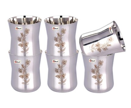 Stainless Steel Printed Glass Set – 300ml (Pack of 6) | Stylish & Durable Drinkware