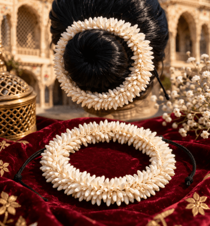 Artificial Red Non-Precious Metal Rose and Garland Flower Bun Hair Gajra