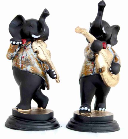 Handcrafted Set of 2 Dancing Ganesha with Musical Instruments - 28 cm Decorative Polyresin Showpieces (Multicolor)