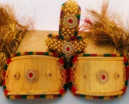RAJPUTI JADAU BAJUBAND AND POCHI COMBO SET WITH RED STONES