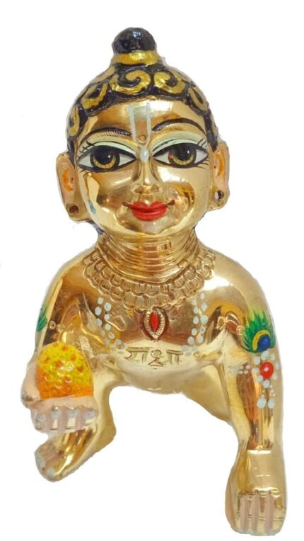 A Brass Hand Painted vrindawan laddu Gopal for janamashtmi hoome Temple 0-8 Number Gold