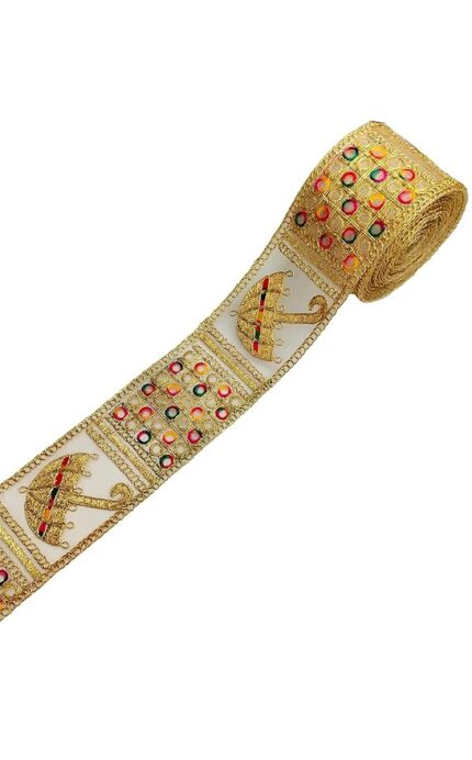 Saree Laces and Borders 3 inch Wide Gota Patti Lace Ribbon Roll for Blouse, Dress, Dupatta | 9Mtr Multi Color Thread with Golden Zari Embroidery Trim for Lengha, Saree, Kurti, Suits,Dress, Dupatta Designer Sewing Ribbon Roll (Multi & Gold)