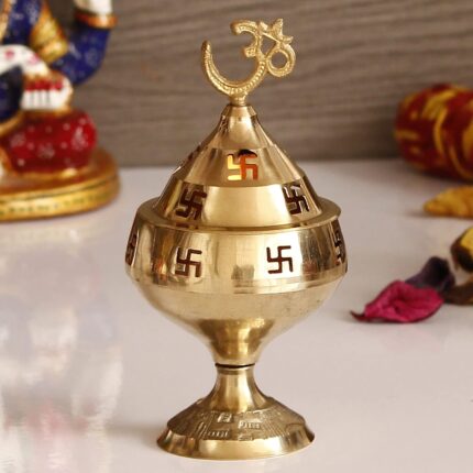 Golden Om and Swastik Symbol Decorative Brass Diya | Akhand Diya for Puja | Diya for Diwali, Navratri | Brass Diya for Pooja Room, Home Temple Decor | Diwali Decoration Item