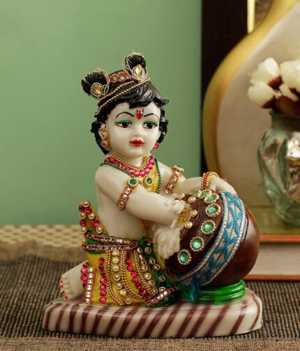 TIED RIBBONS Lord Krishna Makhan Chor Idol Statue Figurine Showpiece (19 x 15 x 9 cm) - Decoration Items for Home Decor Living Room Mandir Temple Pooja Room Table Decorative Gifts