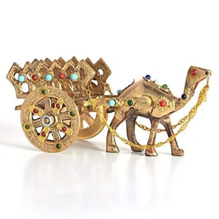 Home Decorative Rajasthani Gemstone Studded Metal Camel Handicraft Figurine with Antique Handmade Stone Work