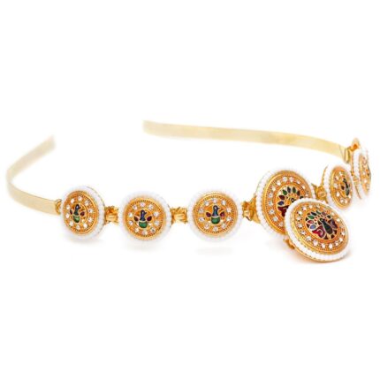 RAJASTHANI Peacock Design Hairband With Attached Mang Tika Gold-Plated Celebrity Wedding Party Headband Hair Accessories