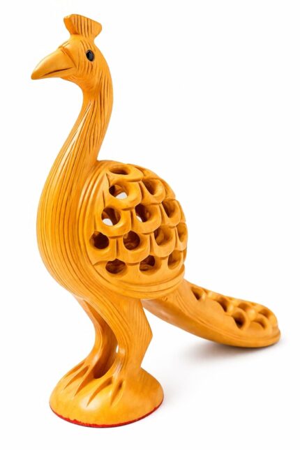 Handcrafted Wooden Peacock Showpiece for Home Decor | Rajasthani Hand Carved Peacock Figurine | Wooden Table Decor Item for Living Room, Office Desk | Small Decorative Gift