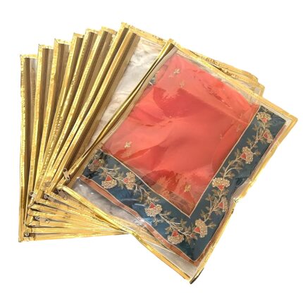 Non-Woven Single Saree Bags Golden Colour, Transparent Saree Covers With Zip, Saree Covers For Storage, Wardrobe Organiser, Size-36x42x2CM (Pack of 10)