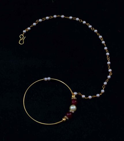 RAJPUTI MOTI NATH WITH MAROON AND WHITE PEARLS