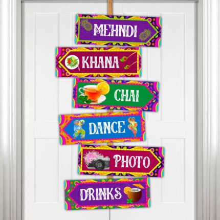 Party Propz Cardstock Wedding Door Decoration - 6Pcs Sangeet & Haldi Mehndi Decoration Items for Marriage | Wedding Stuff | Bridal Shower & Bride-to-Be |Wedding Props for Groom Family
