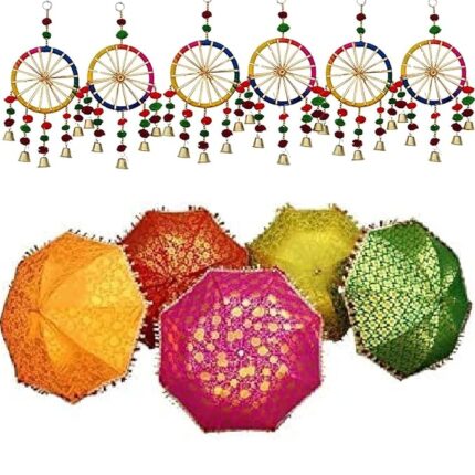 Wedding Umbrella and 6 Colourful Hanging Chakhri | Sangeet Haldi Mehendi Decor